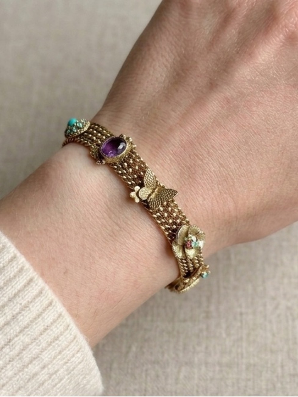Vintage Victorian Revival Slide Charm Bracelet